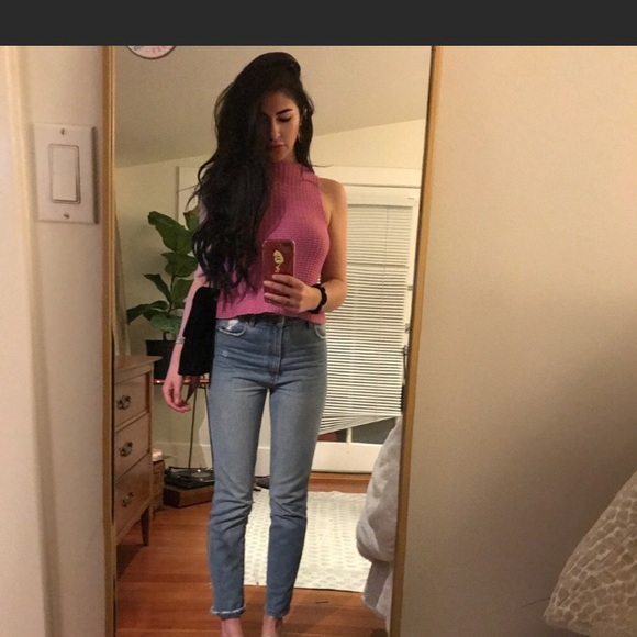 Vintage Tops - Vintage pink sleeveless mock-neck sweater